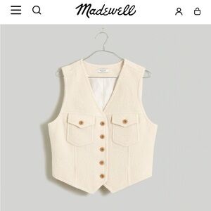 Madewell Boiled Wool Bouclé Vest in Ecru, Size L, New without tags, never worn